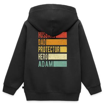 Adam nom papa cadeau - Sweat Premium à capuche zippé enfant bio - noir - Dos - AI Model Kid Male (0cm)