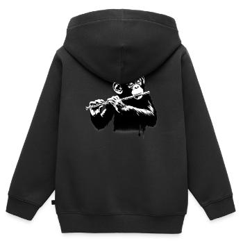 Singe Orchestre Flûte Street Art Banksy Style - Sweat Premium à capuche zippé enfant bio - noir - Dos - AI Model Kid Male (0cm)