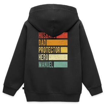 Manuel Nom Papa Cadeau - Sweat Premium à capuche zippé enfant bio - noir - Dos - AI Model Kid Male (0cm)