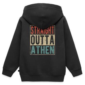 Direkt aus Athen heraus - Kinder Premium Organic Zip Hoodie - Schwarz - Hinten - AI Model Kid Male (0cm)