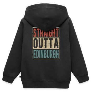 Direkt aus Edinburgh - Kinder Premium Organic Zip Hoodie - Schwarz - Hinten - AI Model Kid Male (0cm)