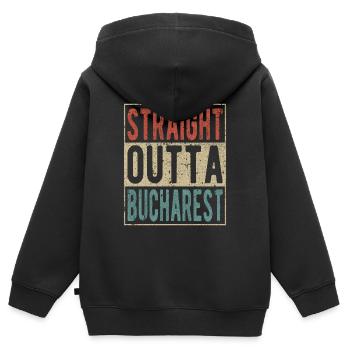 Direkt aus Bukarest heraus - Kinder Premium Organic Zip Hoodie - Schwarz - Hinten - AI Model Kid Male (0cm)
