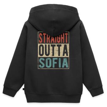 Direkt aus Sofia - Kinder Premium Organic Zip Hoodie - Schwarz - Hinten - AI Model Kid Male (0cm)
