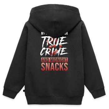 True Crime Addicted - Kids Premium Organic Zip-up Hoodie - black - Back - AI Model Kid Male (0cm)