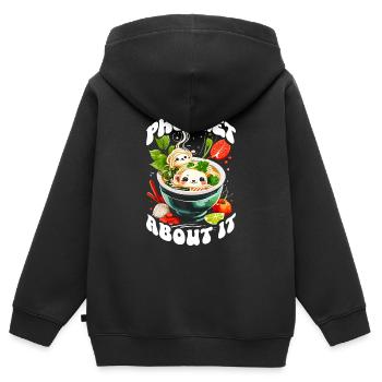Soupe Pho Cuisine Vietnamienne Pho-get About It Kawaii - Sweat Premium à capuche zippé enfant bio - noir - Dos - AI Model Kid Male (0cm)