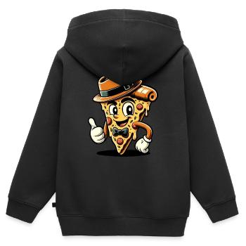 Pizza 50er Jahre Cartoon Figur Pizza Stück - Kinder Premium Organic Zip Hoodie - Schwarz - Hinten - AI Model Kid Male (0cm)