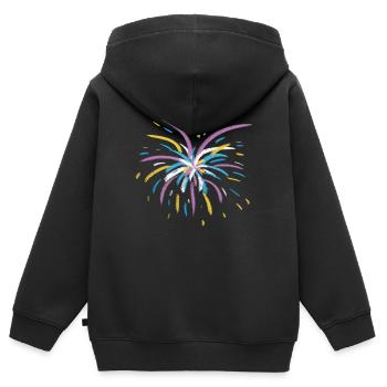 Feuerwerk in Flieder, Blau, Gelb und Weiß - Kinder Premium Organic Zip Hoodie - Schwarz - Hinten - AI Model Kid Male (0cm)