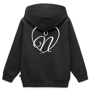 Lettre N coeur de calligraphie - Sweat Premium à capuche zippé enfant bio - noir - Dos - AI Model Kid Male (0cm)