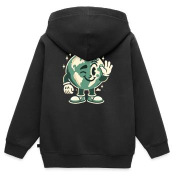 Earth Maskottchen 50er Jahre Retro-Stil - Kinder Premium Organic Zip Hoodie - Schwarz - Hinten - AI Model Kid Male (0cm)