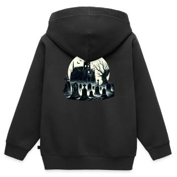 Enigmatic Gothic Cemetery: Misty Moonlight - Kids Premium Organic Zip-up Hoodie - black - Back - AI Model Kid Male (0cm)