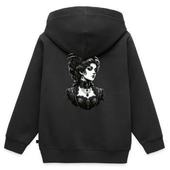 Elegante Gothic-Dame: Viktorianische Anmut - Kinder Premium Organic Zip Hoodie - Schwarz - Hinten - AI Model Kid Male (0cm)