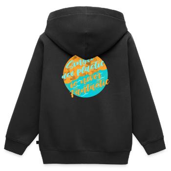 Plastik vermeiden - Kinder Premium Organic Zip Hoodie - Schwarz - Hinten - AI Model Kid Male (0cm)