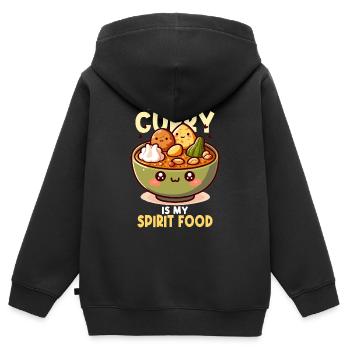 Massaman Curry Cuisine Thaïlandaise Kawaii - Sweat Premium à capuche zippé enfant bio - noir - Dos - AI Model Kid Male (0cm)