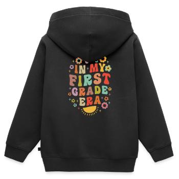 In meiner ersten Klasse Ära 1. Klasse Groovy Vintage - Kinder Premium Organic Zip Hoodie - Schwarz - Hinten - AI Model Kid Male (0cm)