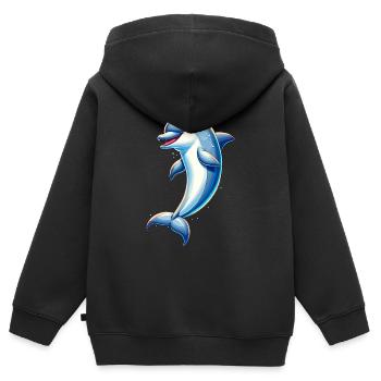 Dauphin Océan - Sweat Premium à capuche zippé enfant bio - noir - Dos - AI Model Kid Male (0cm)