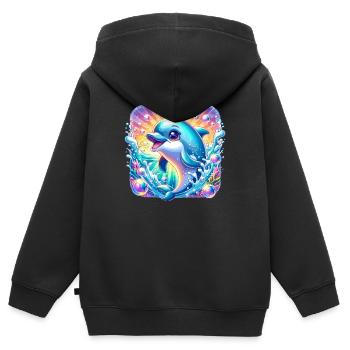 Dauphin Océan - Sweat Premium à capuche zippé enfant bio - noir - Dos - AI Model Kid Male (0cm)