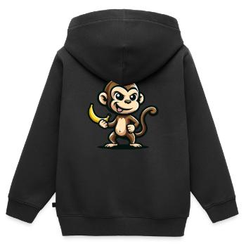 Monkey With Banana Cheeky - Kids Premium Organic Zip-up Hoodie - black - Back - AI Model Kid Male (0cm)