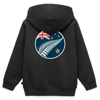 Nouvelle-Zélande Aotearoa Kiwi 5 - Sweat Premium à capuche zippé enfant bio - noir - Dos - AI Model Kid Male (0cm)