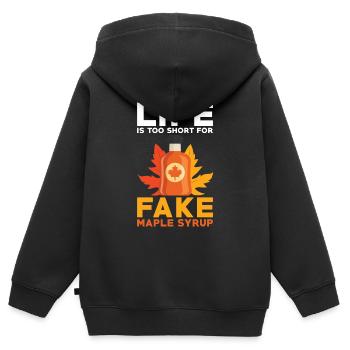 Das Leben der Ahornsirupliebhaber ist zu kurz für gefälschten Ahorn - Kinder Premium Organic Zip Hoodie - Schwarz - Hinten - AI Model Kid Male (0cm)