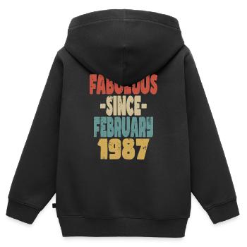 Fabuleux Février 1987 - Sweat Premium à capuche zippé enfant bio - noir - Dos - AI Model Kid Male (0cm)