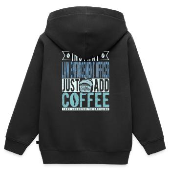 Agent d’application de la loi instantané Il suffit d’ajouter du café - Sweat Premium à capuche zippé enfant bio - noir - Dos - AI Model Kid Male (0cm)