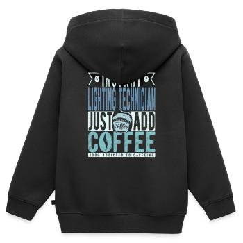 Technicien d’éclairage instantané Il suffit d’ajouter du café - Sweat Premium à capuche zippé enfant bio - noir - Dos - AI Model Kid Male (0cm)