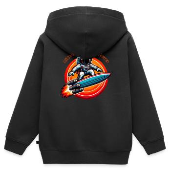 Surfing the Solar Winds Tee - Kinder Premium Organic Zip Hoodie - Schwarz - Hinten - AI Model Kid Male (0cm)