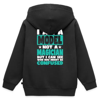 Modèle - Sweat Premium à capuche zippé enfant bio - noir - Dos - AI Model Kid Male (0cm)