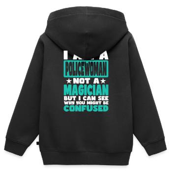 Policière - Sweat Premium à capuche zippé enfant bio - noir - Dos - AI Model Kid Male (0cm)