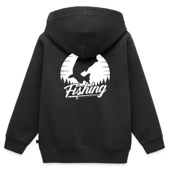 poisson, poisson, pêche, lac, mer, pêche, faune, exotique - Sweat Premium à capuche zippé enfant bio - noir - Dos - AI Model Kid Male (0cm)