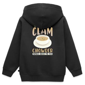Ich frage mich, ob Clam Chowder auch an mich denkt - Kinder Premium Organic Zip Hoodie - Schwarz - Hinten - AI Model Kid Male (0cm)