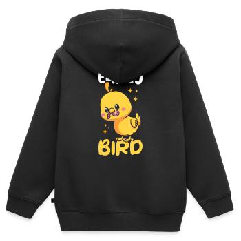 Frühaufsteher Morgenmuffel Entzückender Vogel - Kinder Premium Organic Zip Hoodie - Schwarz - Hinten - AI Model Kid Male (0cm)