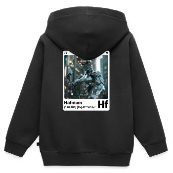 AI am Hafnium (at) Stilelement periodisch - Kinder Premium Organic Zip Hoodie - Schwarz - Hinten - AI Model Kid Male (0cm)