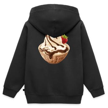 Glace à la vanille avec sauce au chocolat - Sweat Premium à capuche zippé enfant bio - noir - Dos - AI Model Kid Male (0cm)