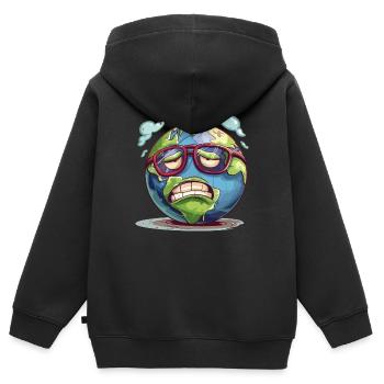 Réchauffez-vous, sauvez notre climat maintenant - Sweat Premium à capuche zippé enfant bio - noir - Dos - AI Model Kid Male (0cm)
