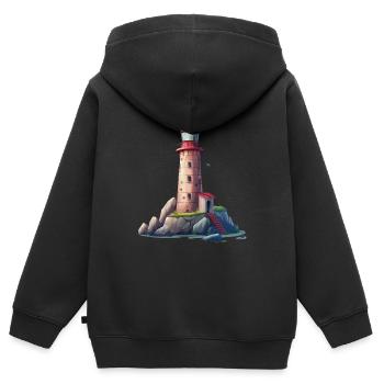 Leuchtturm An Der Felsigen Küste - Kinder Premium Organic Zip Hoodie - Schwarz - Hinten - AI Model Kid Male (0cm)