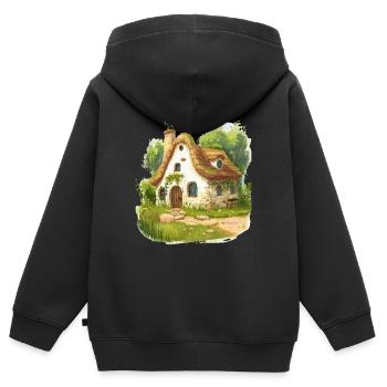 Maison de conte de fées idyllique à la campagne - Sweat Premium à capuche zippé enfant bio - noir - Dos - AI Model Kid Male (0cm)