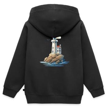 Leuchtturm An Der Felsigen Küste - Kinder Premium Organic Zip Hoodie - Schwarz - Hinten - AI Model Kid Male (0cm)