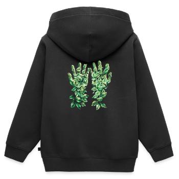 Grüne Blätter Handumriss Naturmotiv - Kinder Premium Organic Zip Hoodie - Schwarz - Hinten - AI Model Kid Male (0cm)