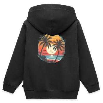 Sommer Sonnenuntergang Palmen Silhouette - Kinder Premium Organic Zip Hoodie - Schwarz - Hinten - AI Model Kid Male (0cm)