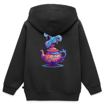 Théière mystique avec des tourbillons enchanteurs - Sweat Premium à capuche zippé enfant bio - noir - Dos - AI Model Kid Male (0cm)