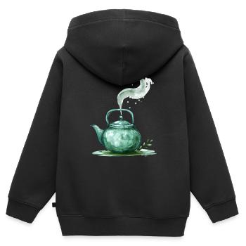 Grüne Teekanne Mit Magischem Dampf - Kinder Premium Organic Zip Hoodie - Schwarz - Hinten - AI Model Kid Male (0cm)