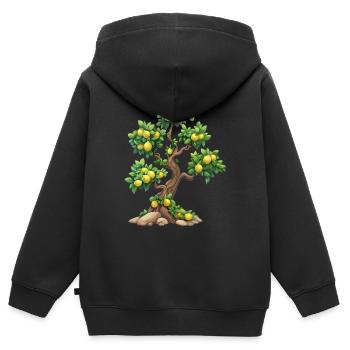 Citronnier, Idylle Naturelle, Rafraîchissement - Sweat Premium à capuche zippé enfant bio - noir - Dos - AI Model Kid Male (0cm)
