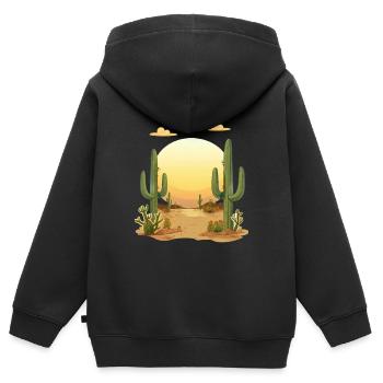Paysage désertique au coucher du soleil - Sweat Premium à capuche zippé enfant bio - noir - Dos - AI Model Kid Male (0cm)