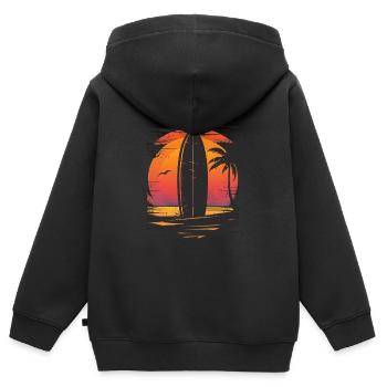 Surfbrett Sonnenuntergang Palmen Silhouette - Kinder Premium Organic Zip Hoodie - Schwarz - Hinten - AI Model Kid Male (0cm)