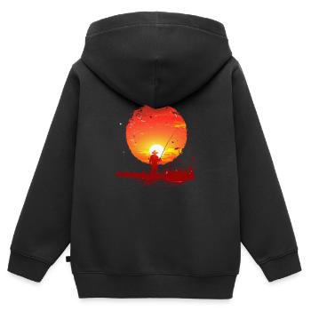 Sonnenuntergang Angeln Silhouette - Kinder Premium Organic Zip Hoodie - Schwarz - Hinten - AI Model Kid Male (0cm)