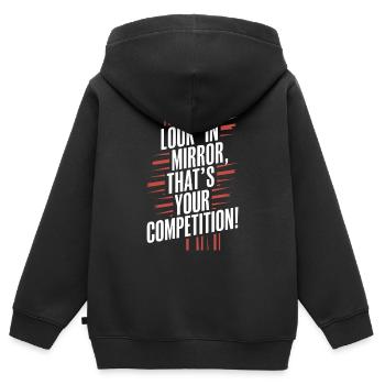 Miroir Miroir Message de motivation - Sweat Premium à capuche zippé enfant bio - noir - Dos - AI Model Kid Male (0cm)