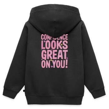 Selbstvertrauen Steht Dir Ausgezeichnet - Kinder Premium Organic Zip Hoodie - Schwarz - Hinten - AI Model Kid Male (0cm)