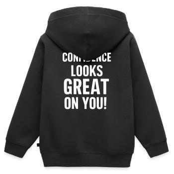 Selbstvertrauen Steht Dir Ausgezeichnet - Kinder Premium Organic Zip Hoodie - Schwarz - Hinten - AI Model Kid Male (0cm)