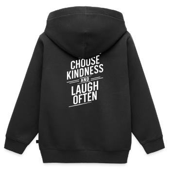 Wähle Freundlichkeit Und Lache Viel - Kinder Premium Organic Zip Hoodie - Schwarz - Hinten - AI Model Kid Male (0cm)
